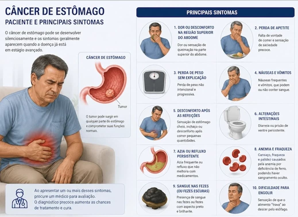 sinais e sintomas do câncer de estômago